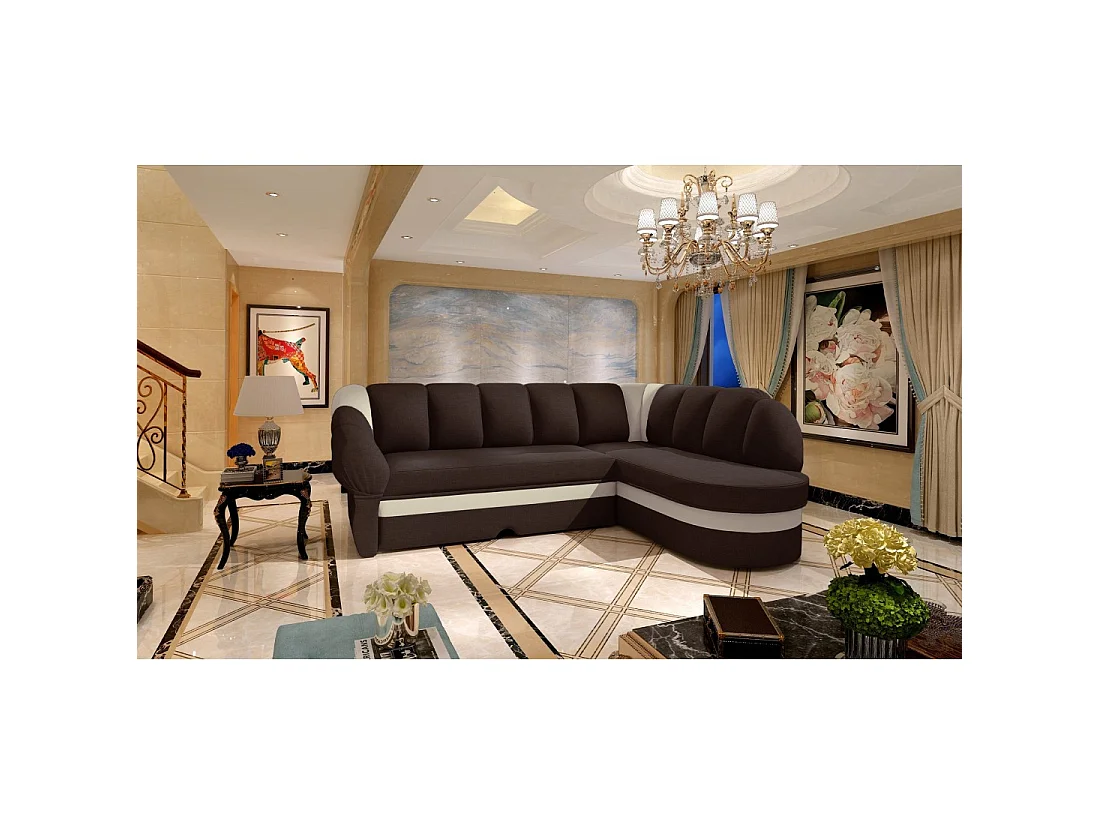 Canapé d'angle droit convertible BENANA 250 cm marron et beige avec coffre