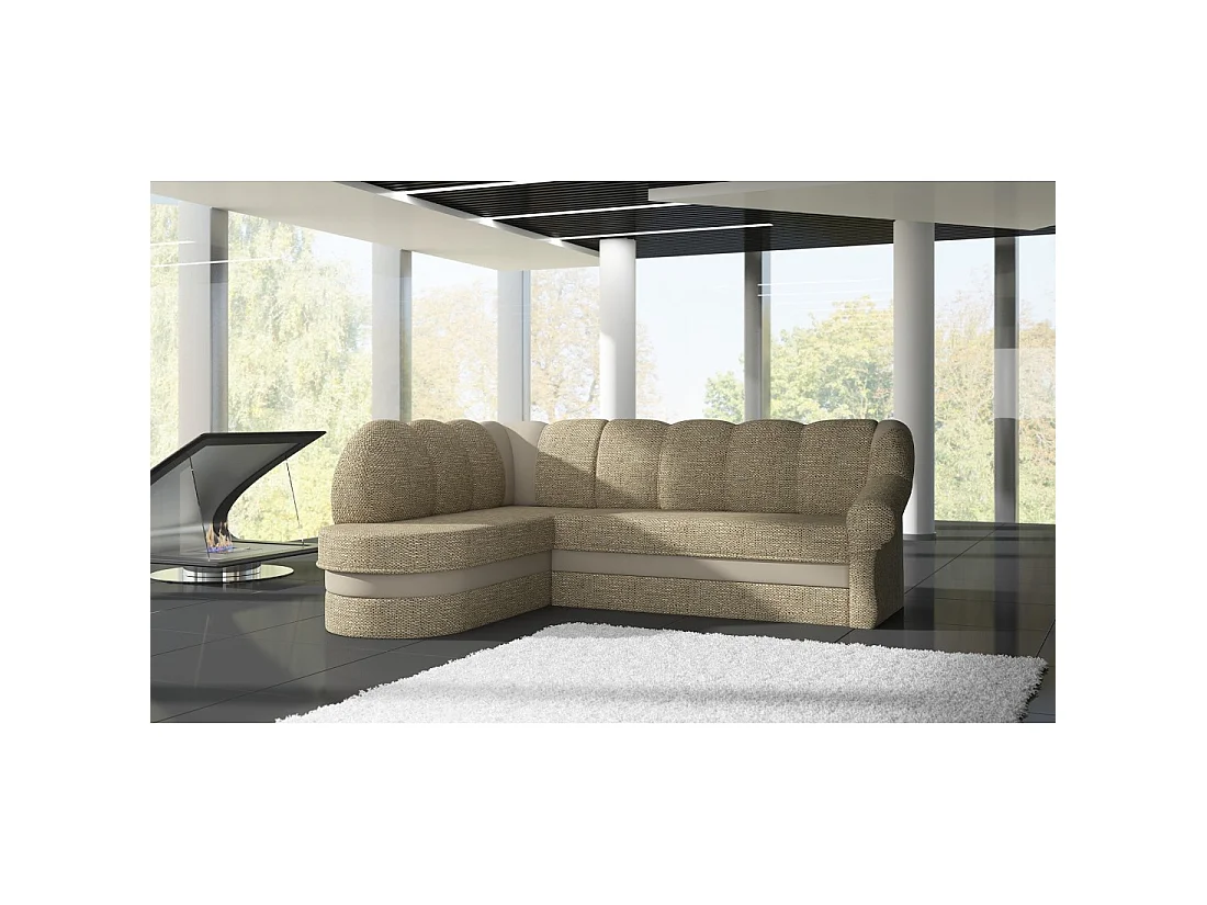 Canapé d'angle gauche convertible BENANA 250 cm beige et crème avec coffre