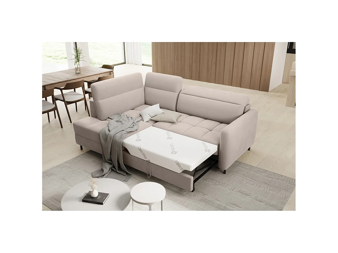Canapé d'angle gauche convertible BARNEA 208 cm crème avec rangement
