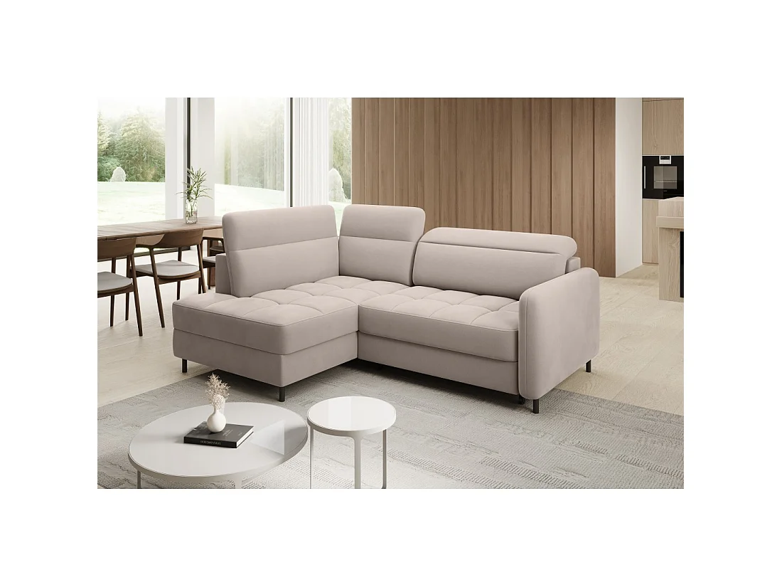 Canapé d'angle gauche convertible BARNEA 208 cm crème avec rangement