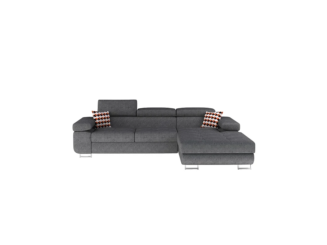 Canapé d'angle convertible AMANDA gris chiné – Tissu effet daim – Angle droit
