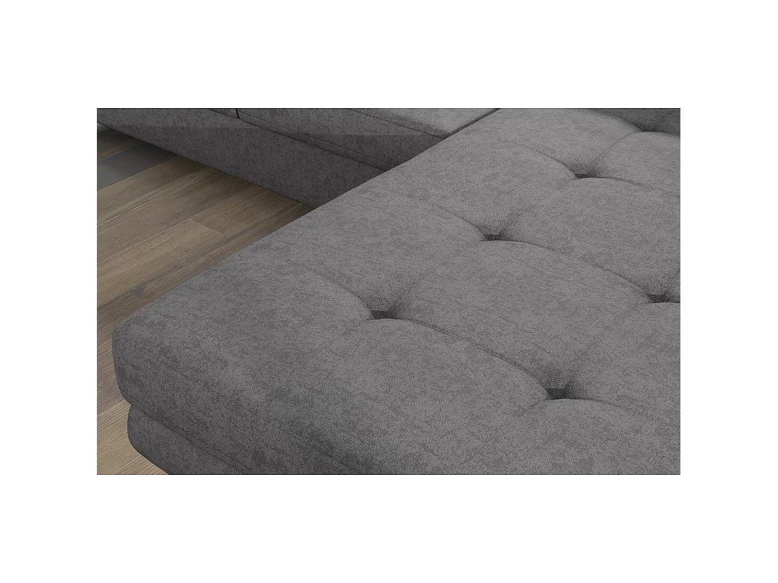 Canapé d'angle convertible AMANDA gris chiné – Tissu effet daim – Angle droit
