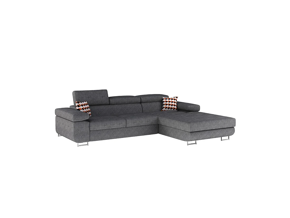 Canapé d'angle convertible AMANDA gris chiné – Tissu effet daim – Angle droit