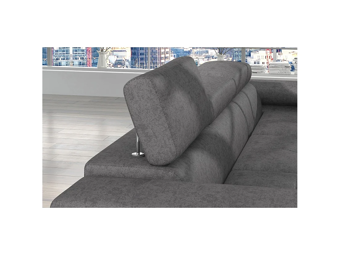 Canapé d'angle convertible AMANDA gris chiné – Tissu effet daim – Angle droit