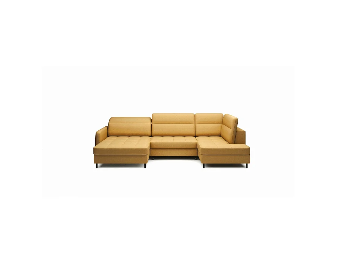 Canapé d'angle convertible BERTHO 306 cm jaune orangé – Angle gauche avec coffre