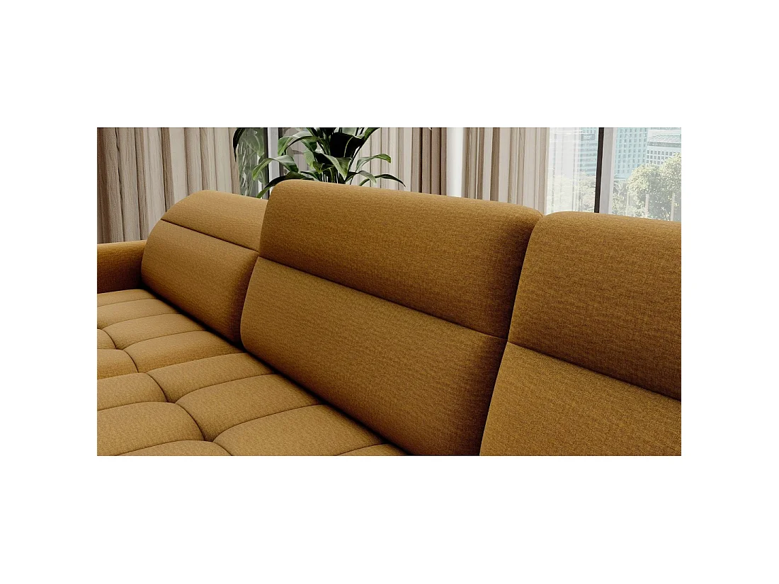Canapé d'angle convertible BERTHO 306 cm jaune orangé – Angle gauche avec coffre