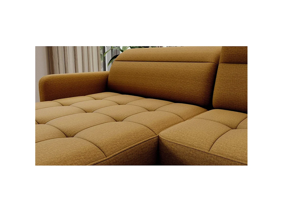 Canapé d'angle convertible BERTHO 306 cm jaune orangé – Angle gauche avec coffre