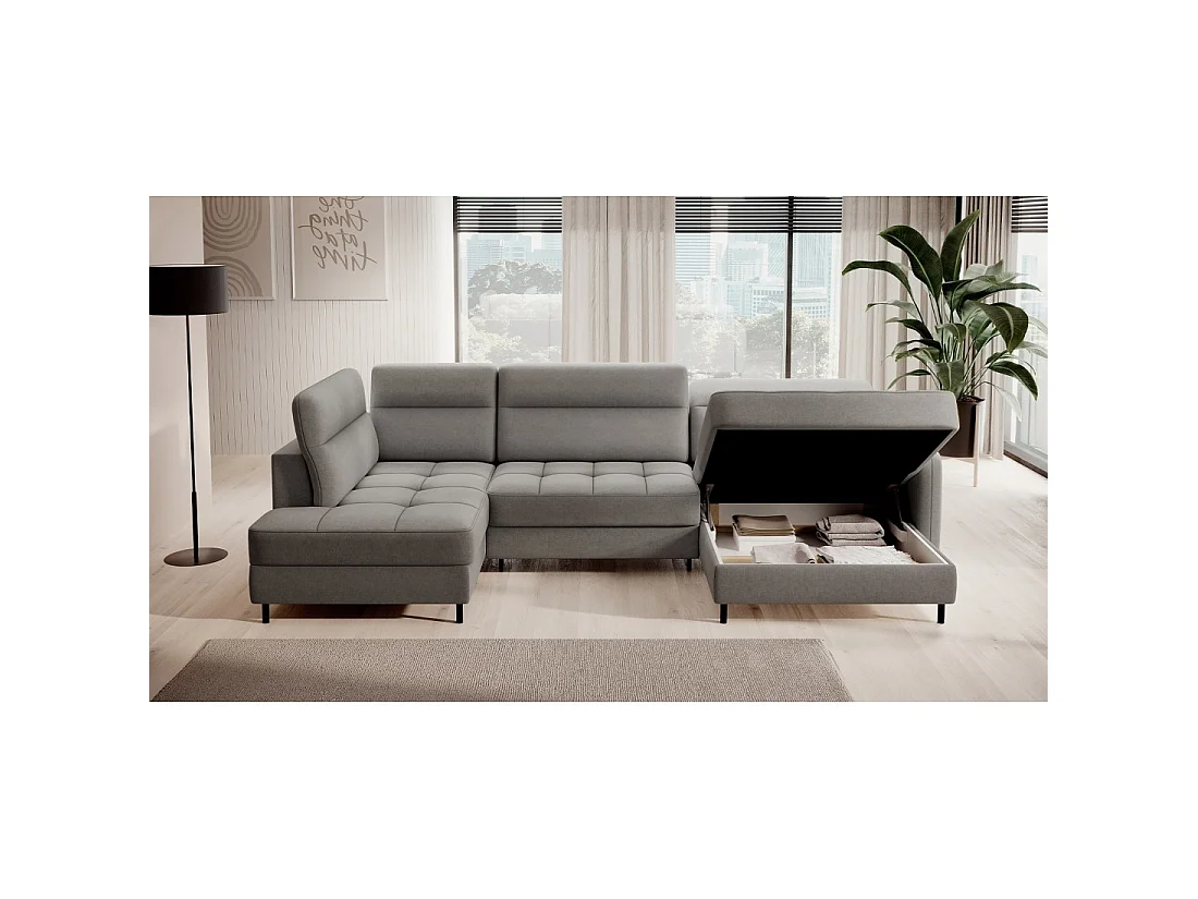 Canapé d'angle convertible BERTHO 306 cm gris – Angle droit avec coffre