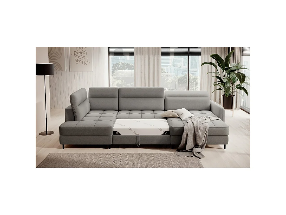 Canapé d'angle convertible BERTHO 306 cm gris – Angle droit avec coffre