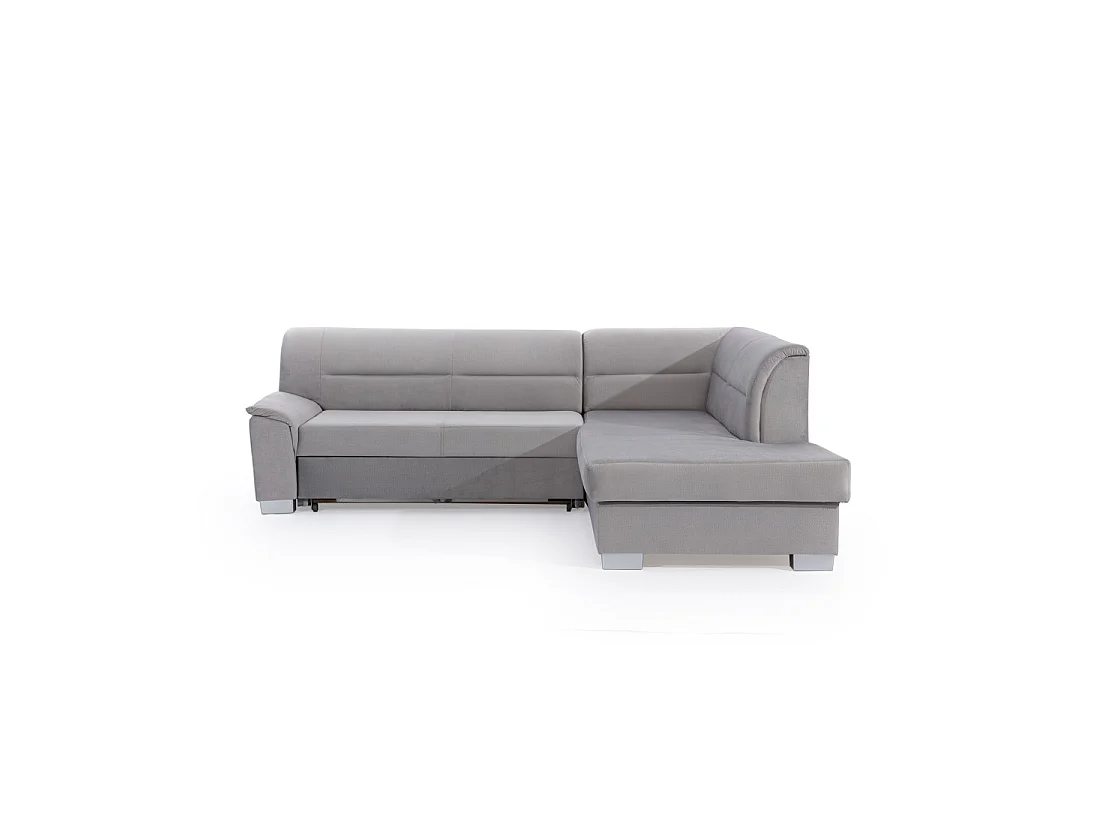 Canapé d'angle convertible TROMSO gris effet velours – Angle droit avec coffre