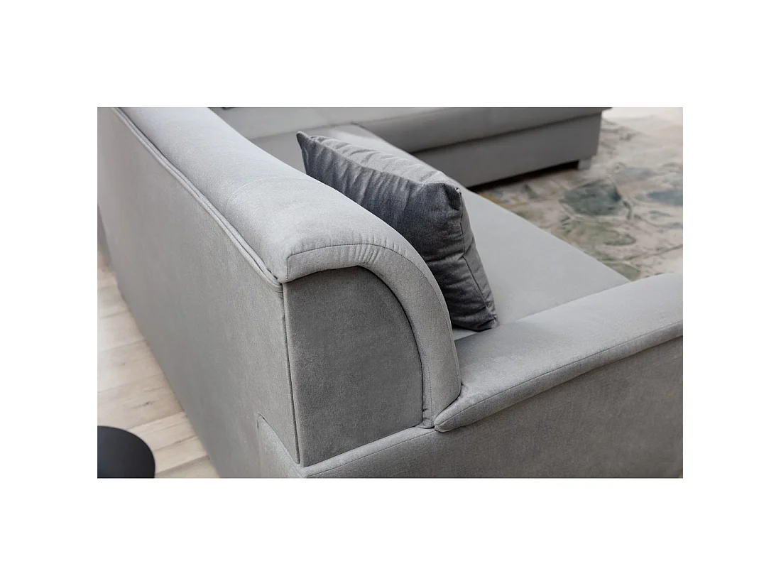 Canapé d'angle convertible TROMSO gris effet velours – Angle droit avec coffre