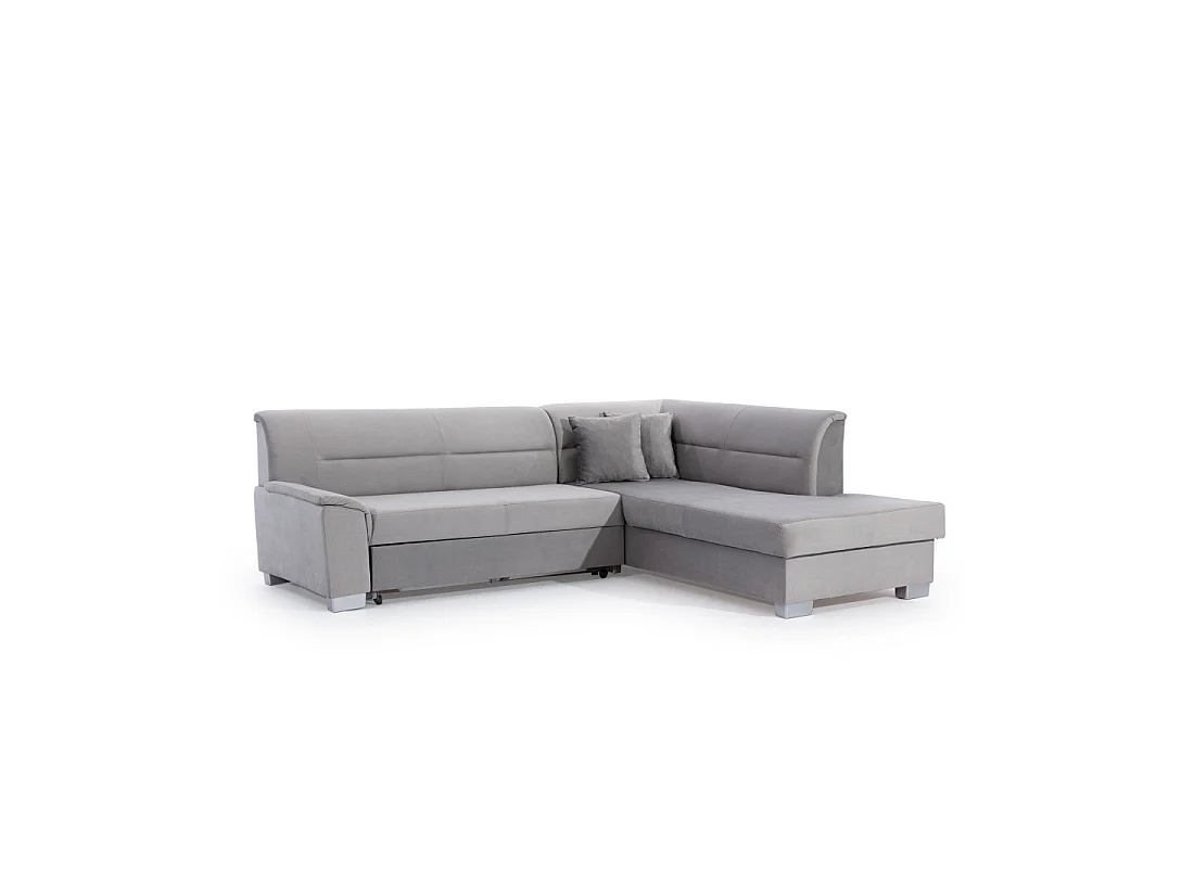 Canapé d'angle convertible TROMSO gris effet velours – Angle droit avec coffre
