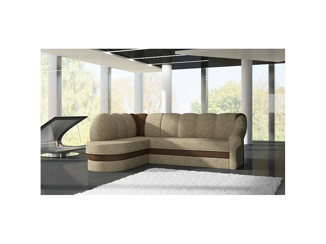 Canapé d'angle gauche convertible BENANA 250 cm beige et marron avec coffre