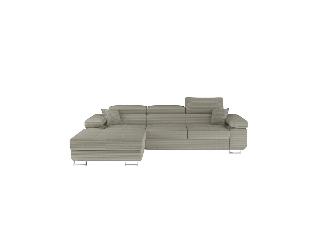 Canapé d'angle convertible AMANDA beige clair velours côtelé avec coffre gauche