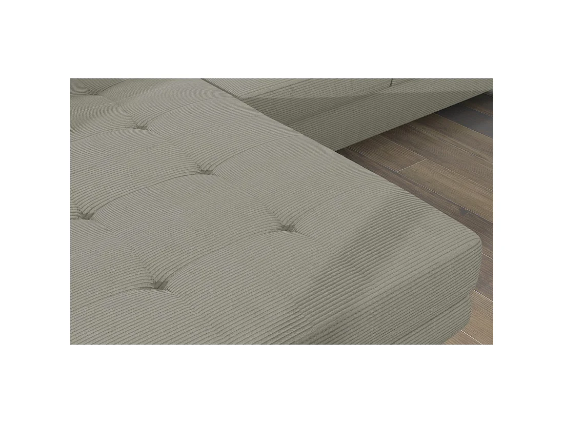 Canapé d'angle convertible AMANDA beige clair velours côtelé avec coffre gauche
