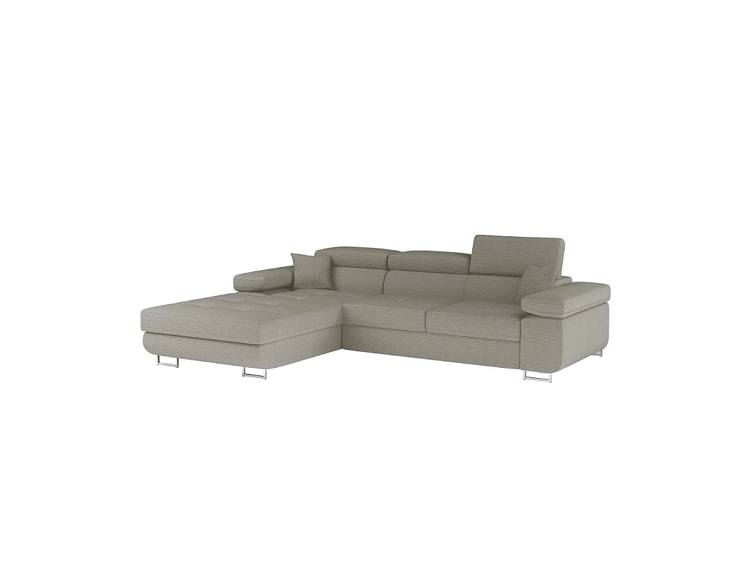 Canapé d'angle convertible AMANDA beige clair velours côtelé avec coffre gauche
