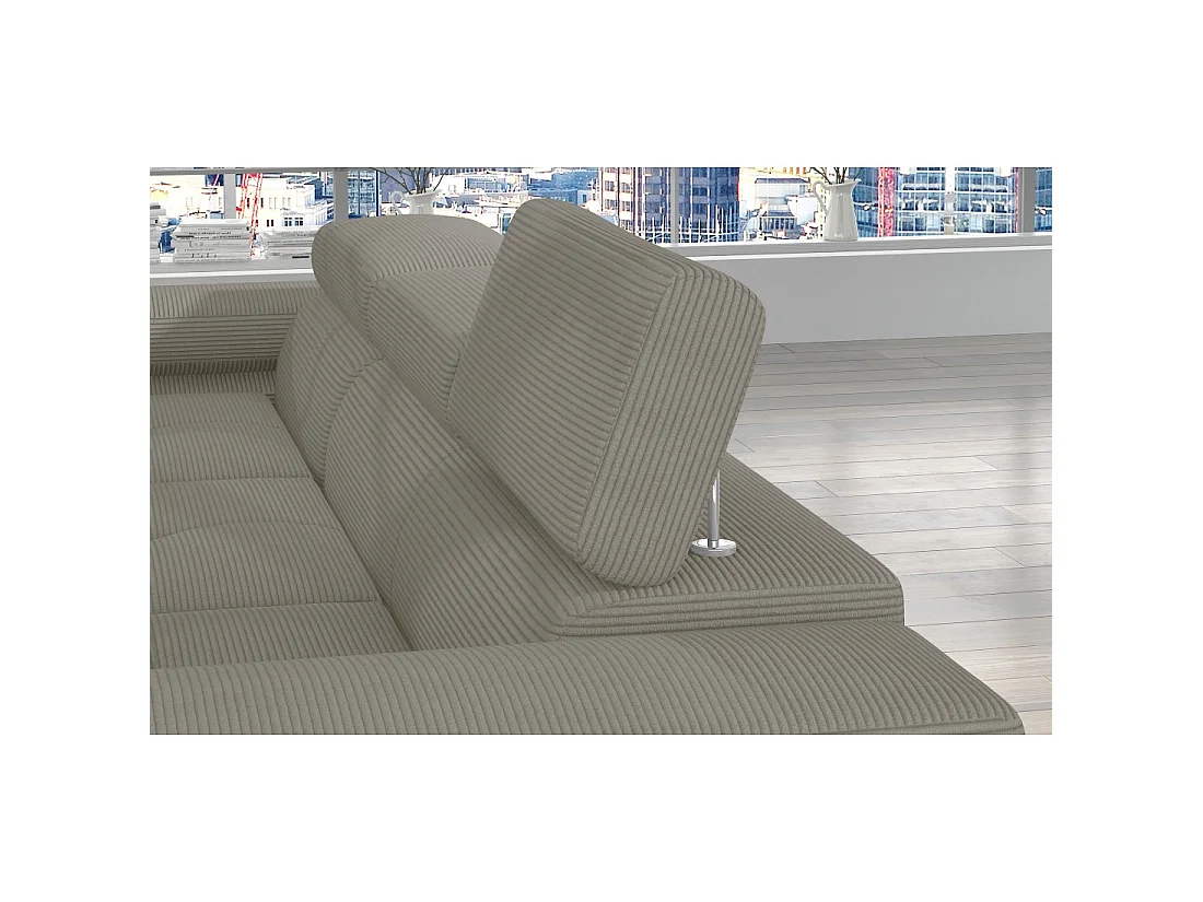 Canapé d'angle convertible AMANDA beige clair velours côtelé avec coffre gauche