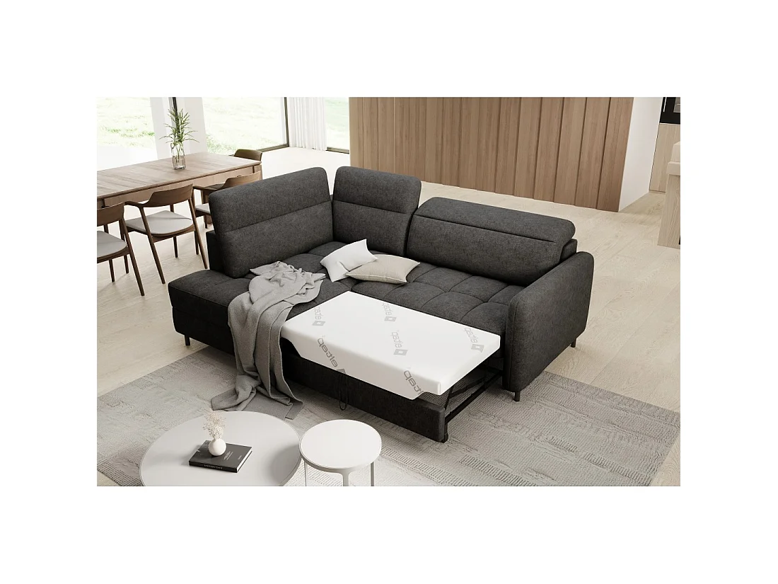 Canapé d'angle gauche convertible BARNEA 208 cm gris foncé avec rangement