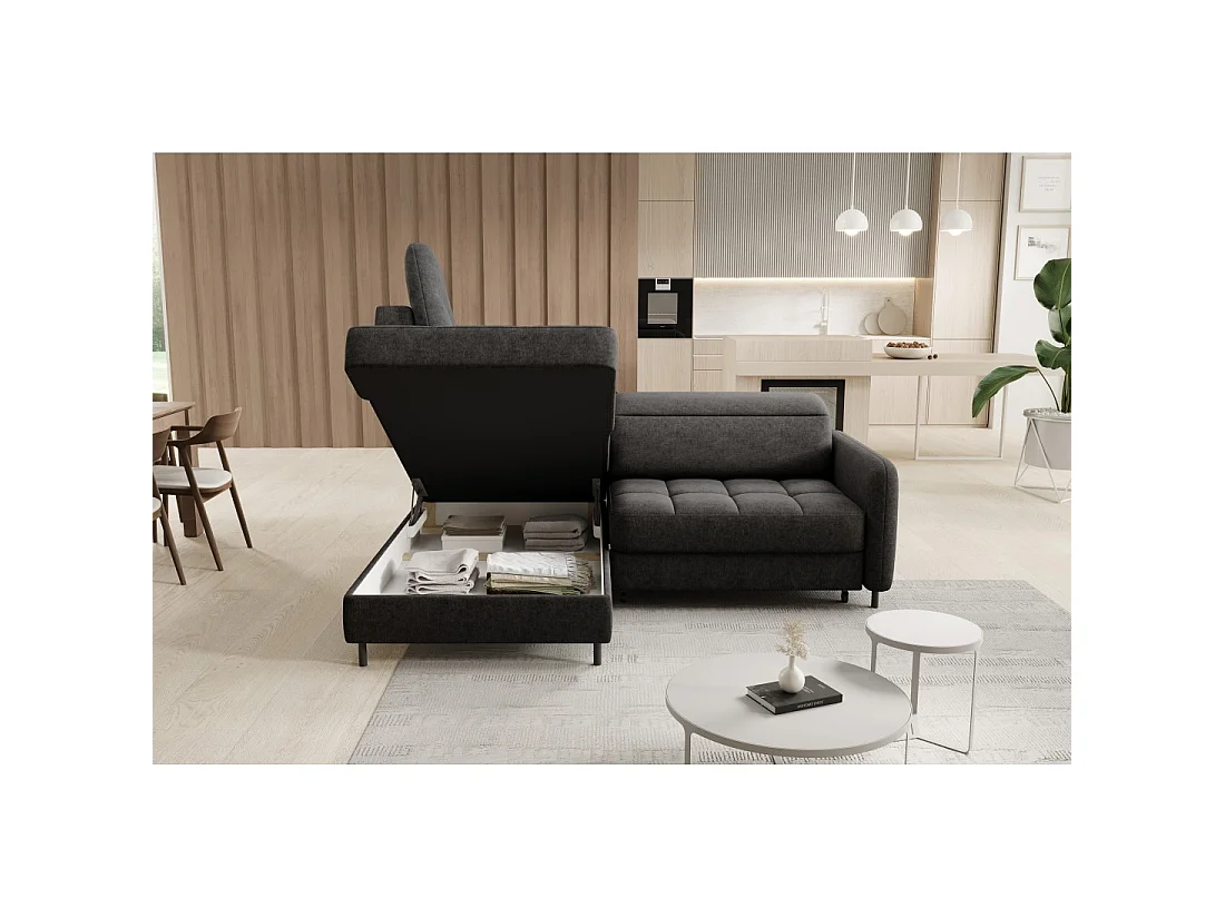 Canapé d'angle gauche convertible BARNEA 208 cm gris foncé avec rangement