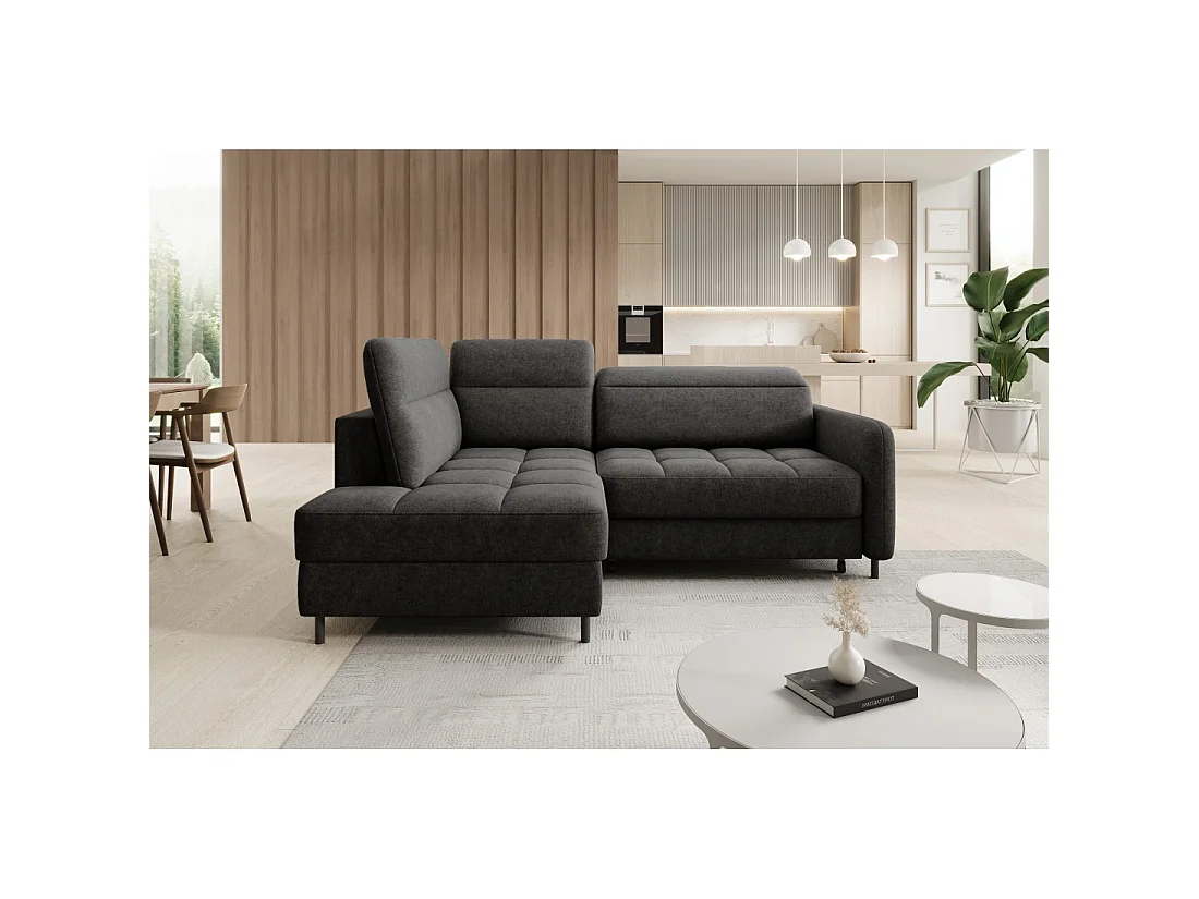 Canapé d'angle gauche convertible BARNEA 208 cm gris foncé avec rangement