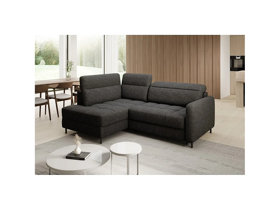 Canapé d'angle gauche convertible BARNEA 208 cm gris foncé avec rangement