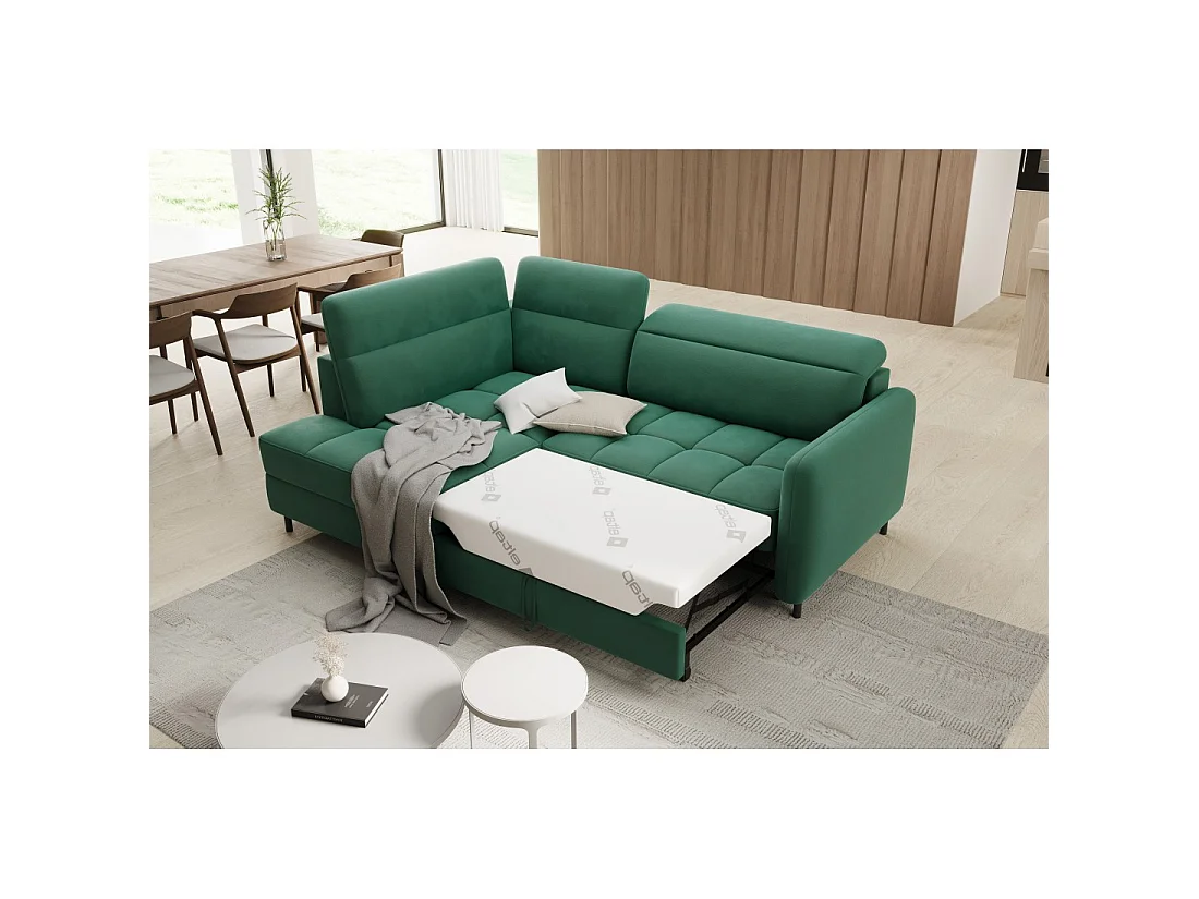 Canapé d'angle gauche convertible BARNEA 208 cm vert foncé avec rangement