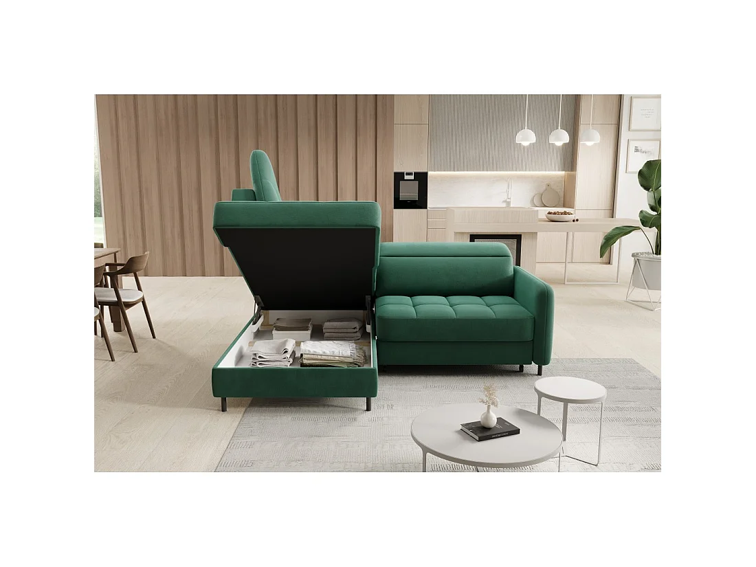 Canapé d'angle gauche convertible BARNEA 208 cm vert foncé avec rangement
