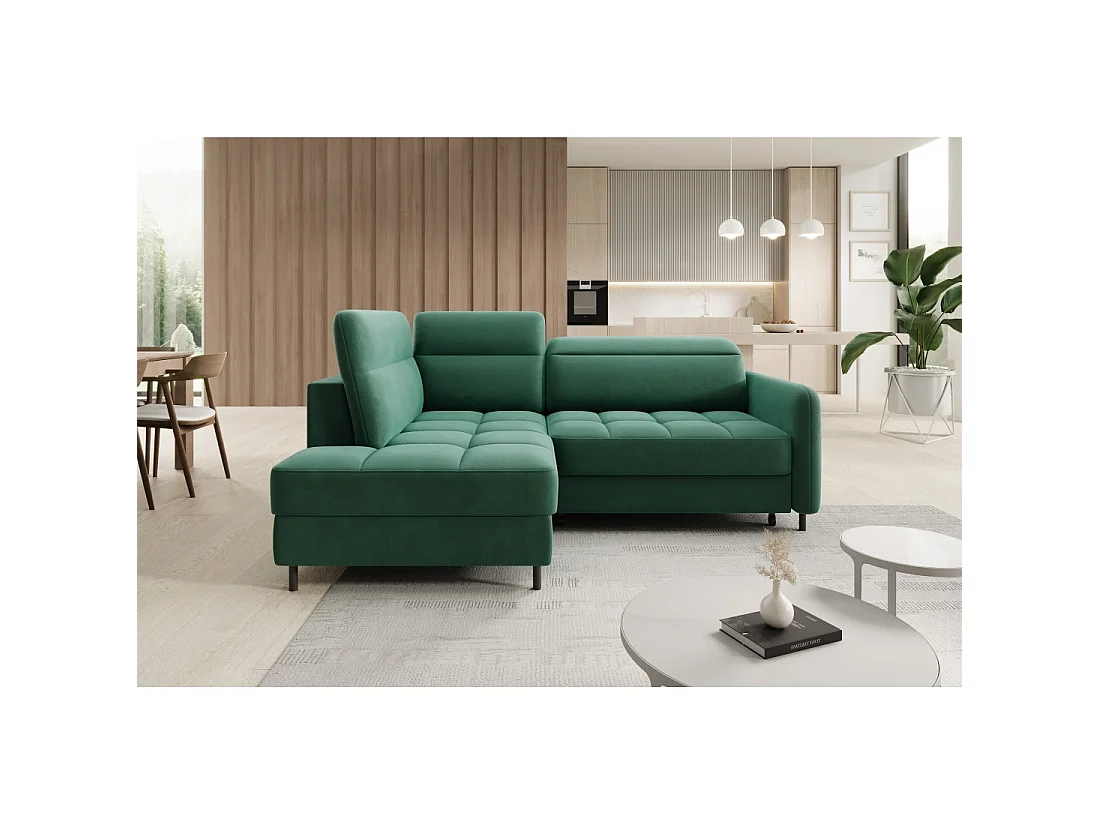Canapé d'angle gauche convertible BARNEA 208 cm vert foncé avec rangement