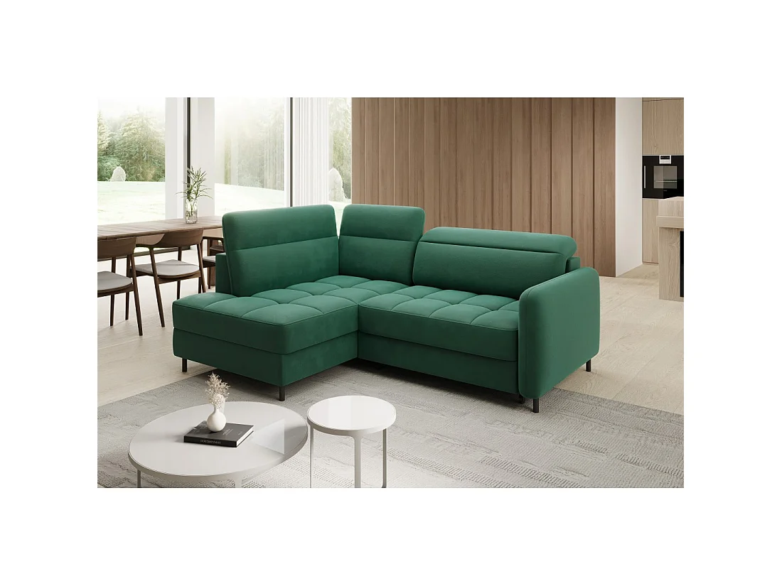 Canapé d'angle gauche convertible BARNEA 208 cm vert foncé avec rangement