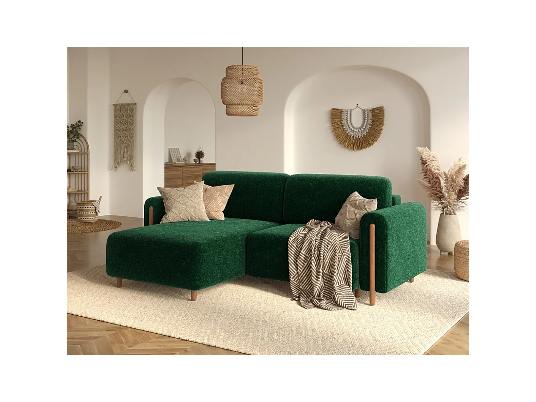 Canapé d'angle convertible ARVESSA vert émeraude chenille – Angle gauche