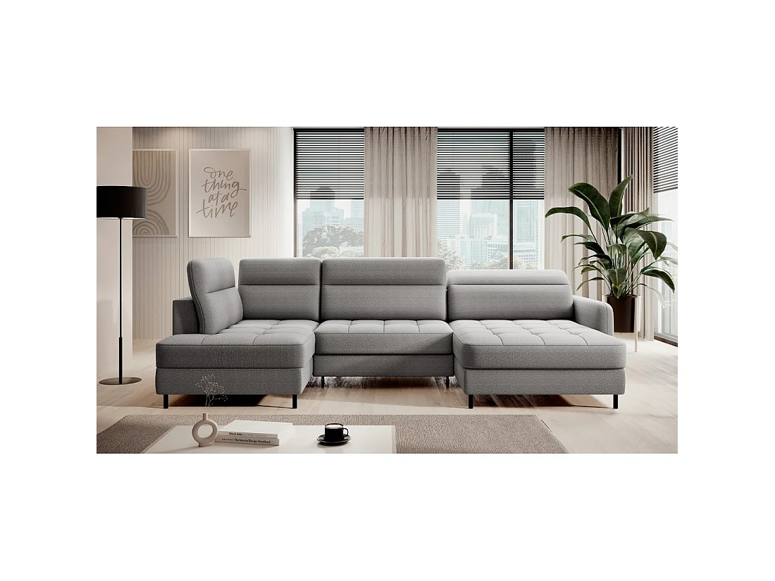 Canapé d'angle convertible BERTHO 306 cm gris – Angle droit avec coffre