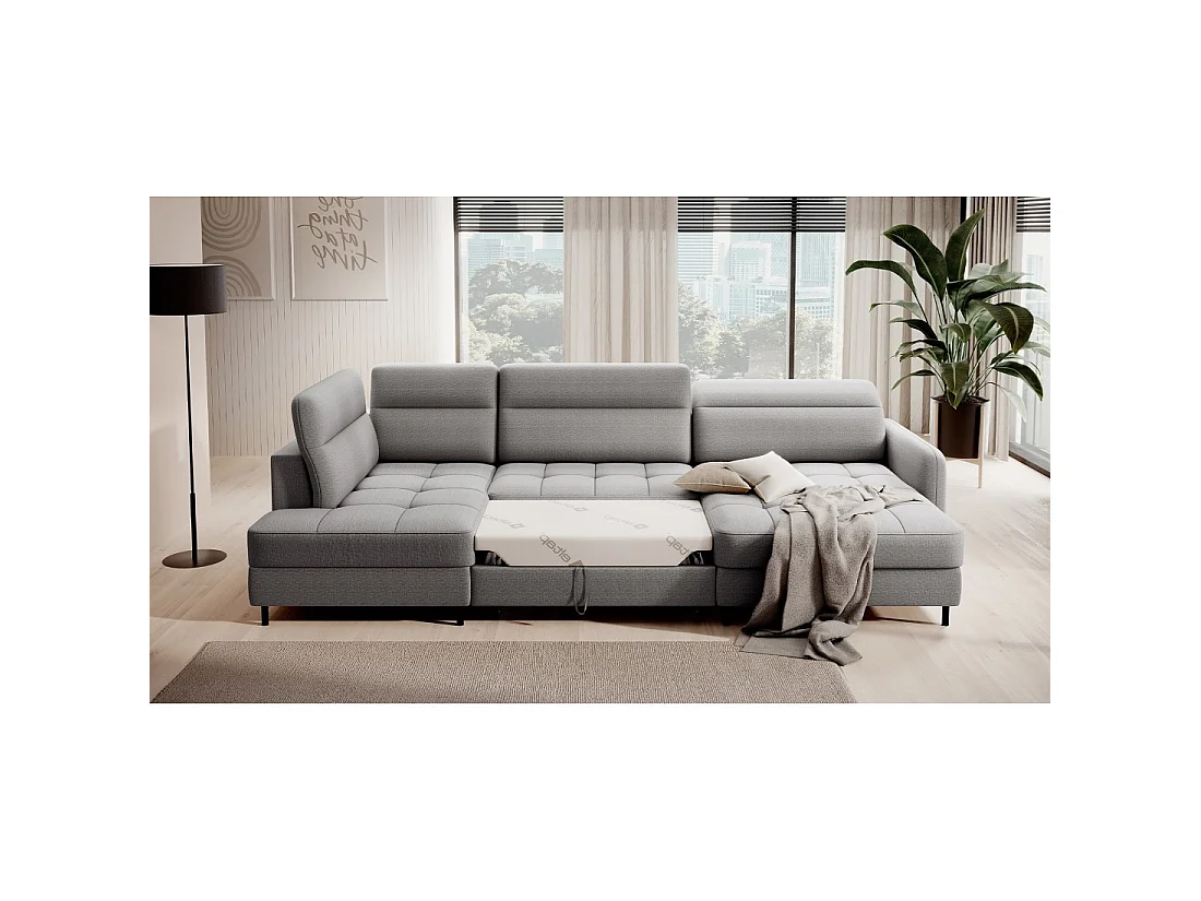 Canapé d'angle convertible BERTHO 306 cm gris – Angle droit avec coffre