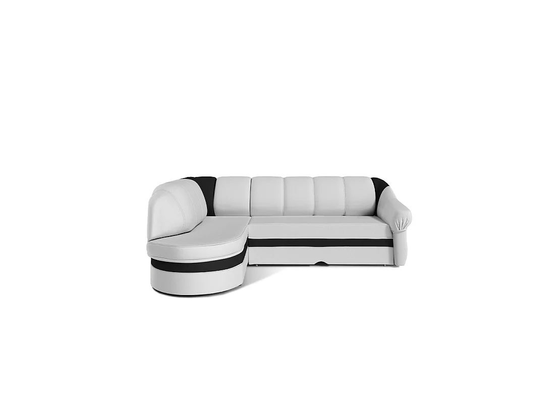 Canapé d'angle gauche convertible BENANA 250 cm blanc et noir avec coffre