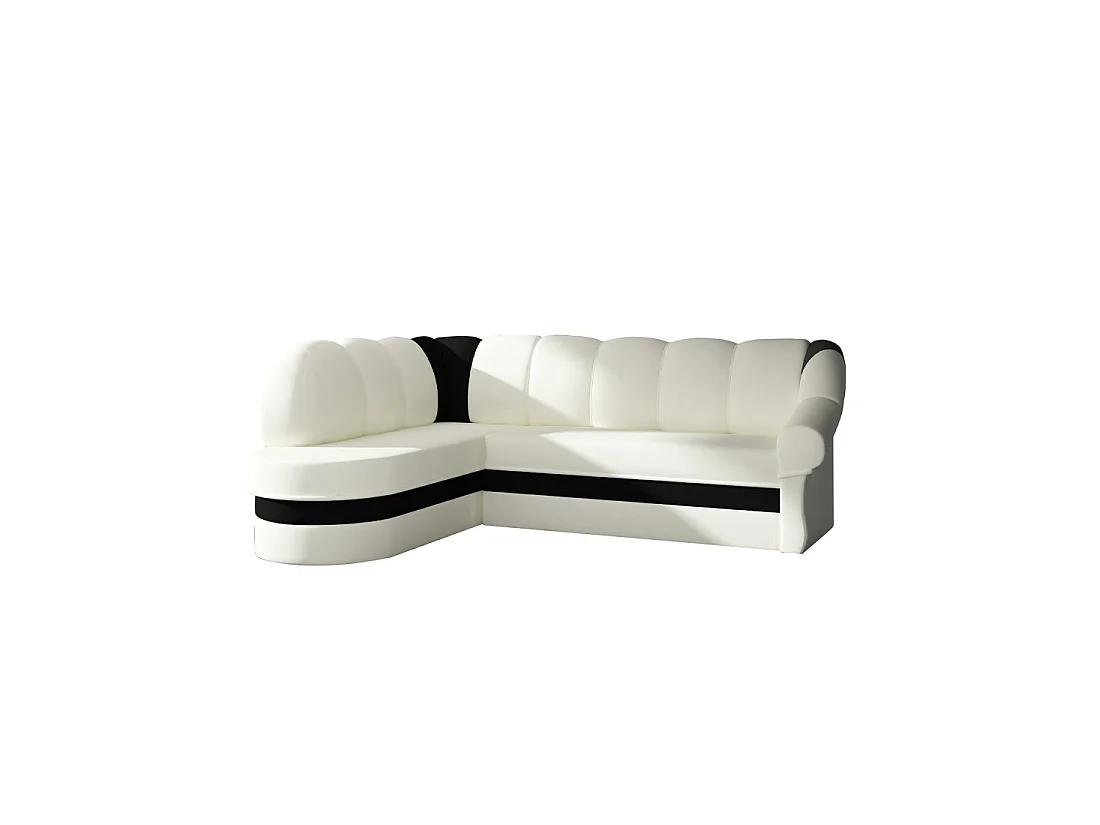 Canapé d'angle gauche convertible BENANA 250 cm blanc et noir avec coffre
