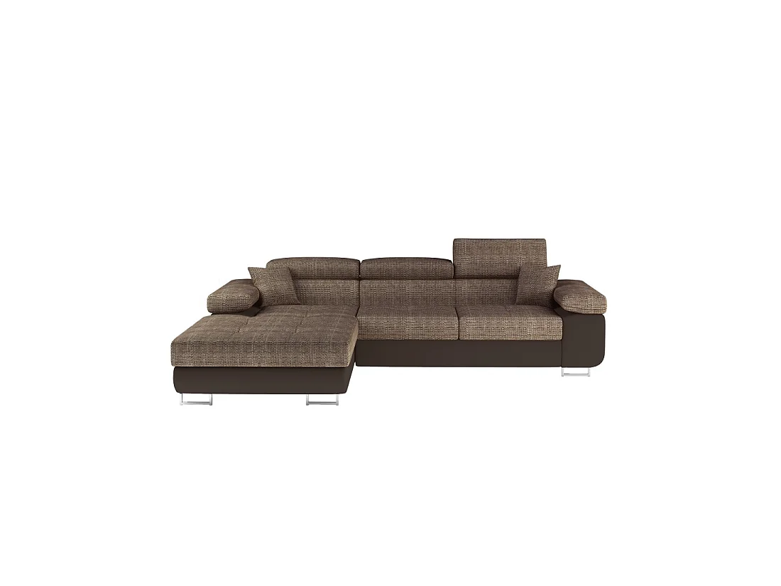 Canapé d'angle convertible AMANDA beige et chocolat en tissu grosse maille