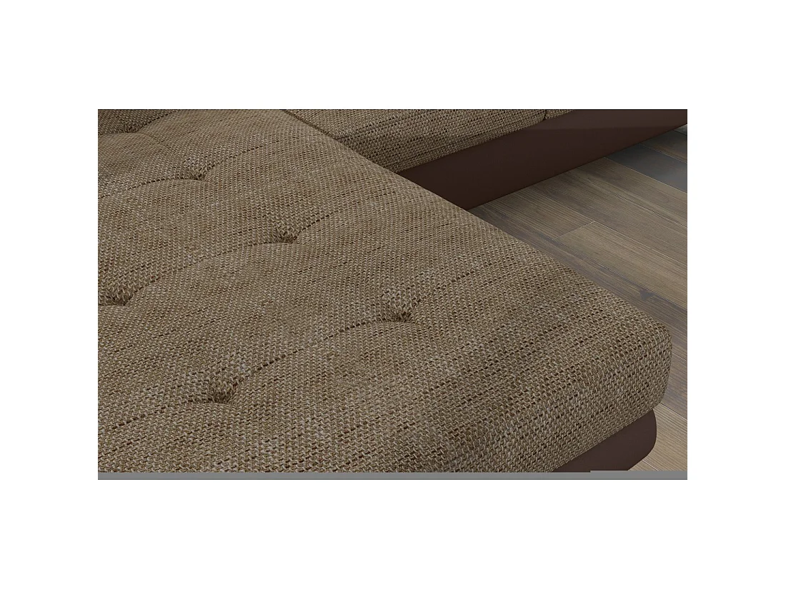 Canapé d'angle convertible AMANDA beige et chocolat en tissu grosse maille