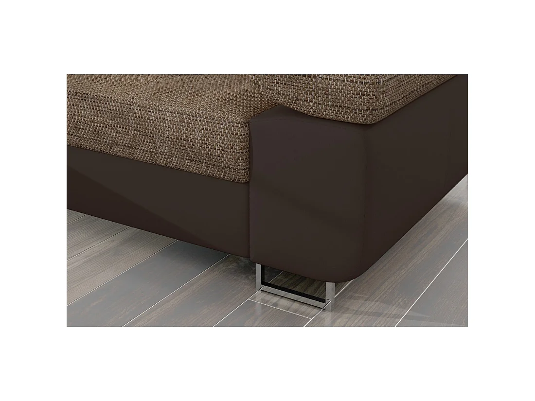 Canapé d'angle convertible AMANDA beige et chocolat en tissu grosse maille