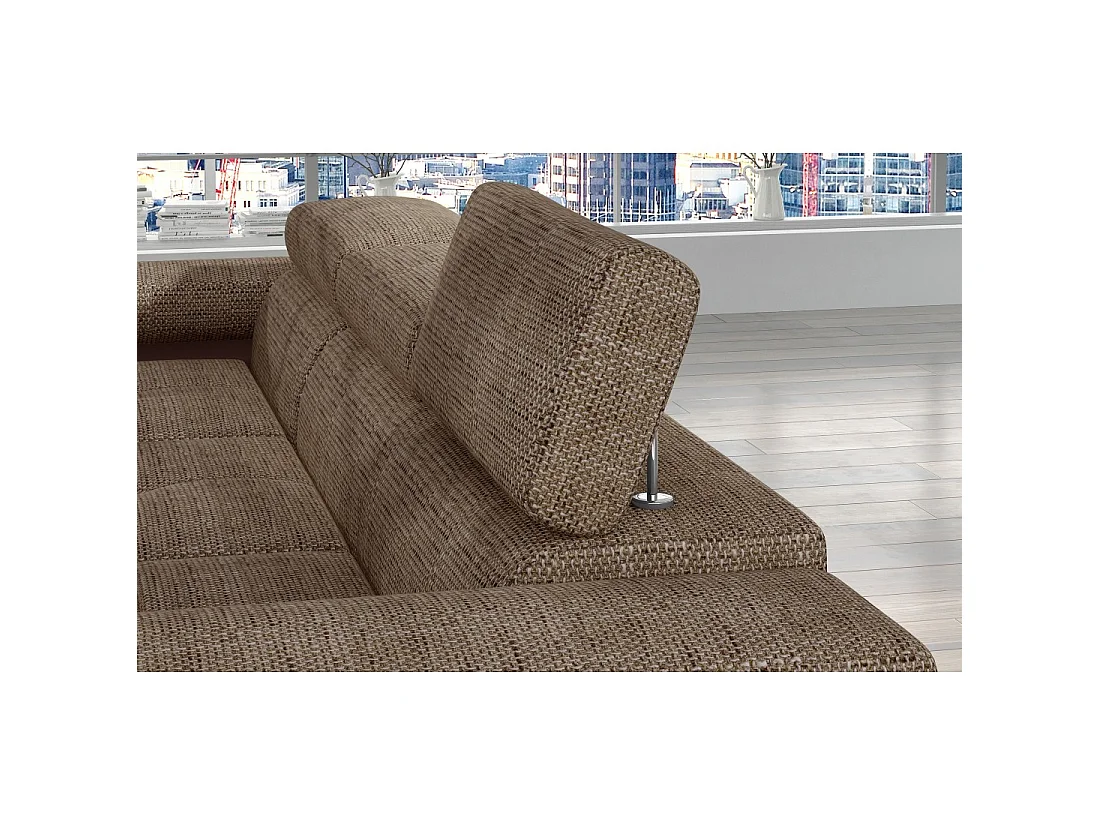 Canapé d'angle convertible AMANDA beige et chocolat en tissu grosse maille