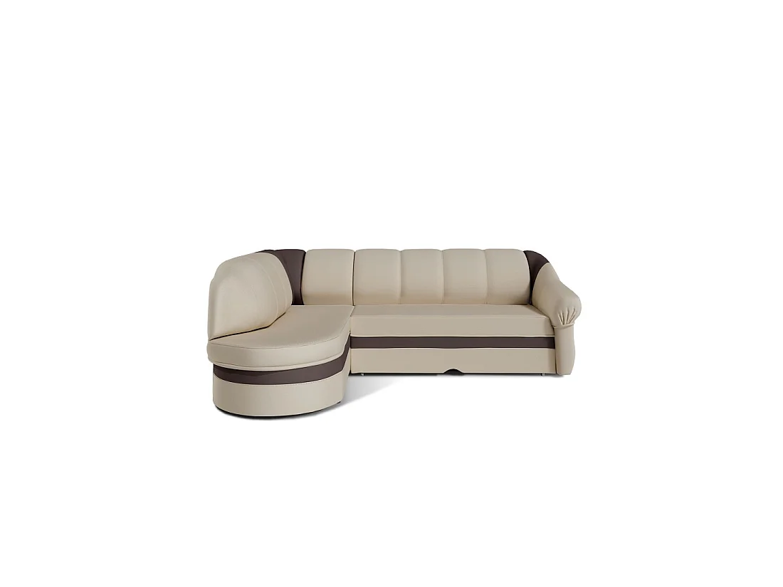 Canapé d'angle gauche convertible BENANA 250 cm crème et marron avec coffre
