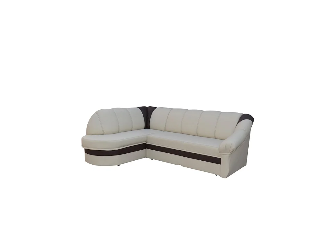 Canapé d'angle gauche convertible BENANA 250 cm crème et marron avec coffre