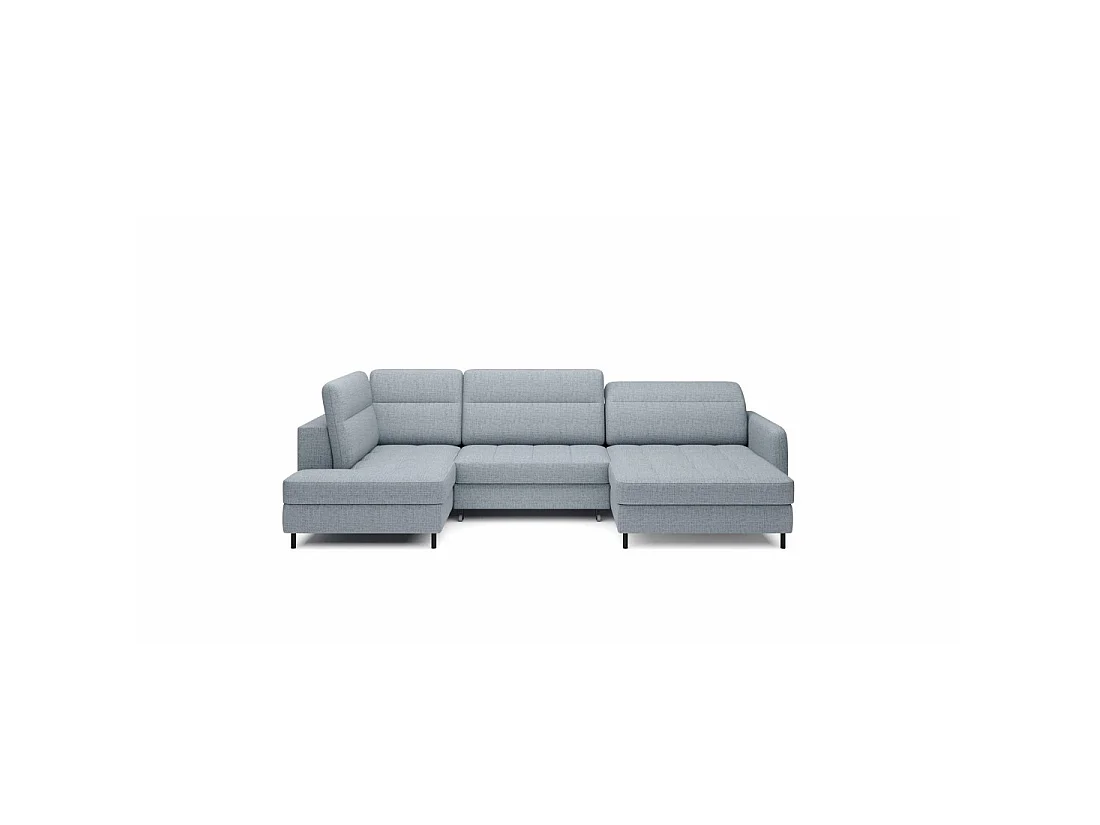 Canapé d'angle convertible BERTHO 306 cm bleu gris effet chiné – Angle droit avec coffre