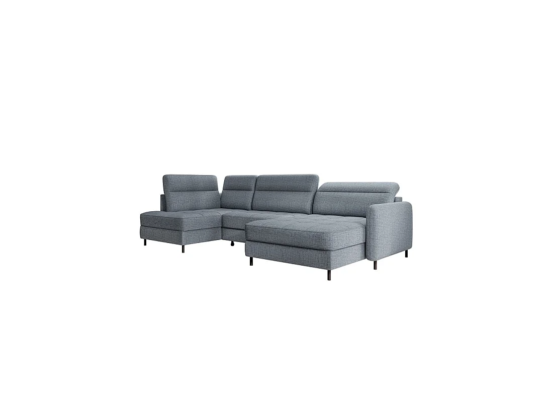 Canapé d'angle convertible BERTHO 306 cm bleu gris effet chiné – Angle droit avec coffre