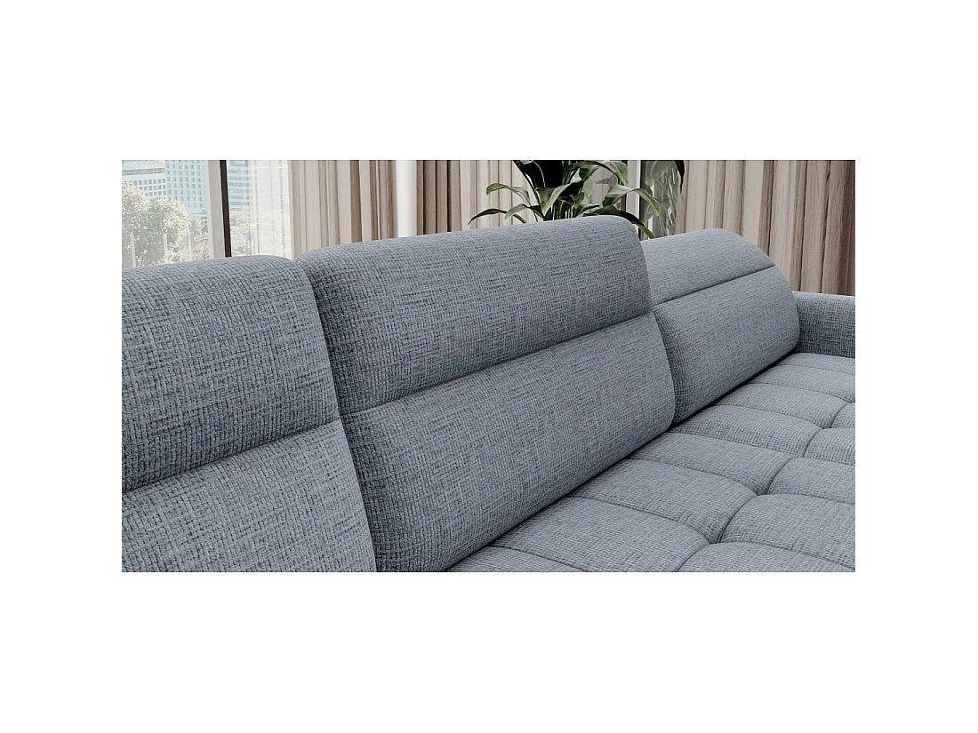 Canapé d'angle convertible BERTHO 306 cm bleu gris effet chiné – Angle droit avec coffre