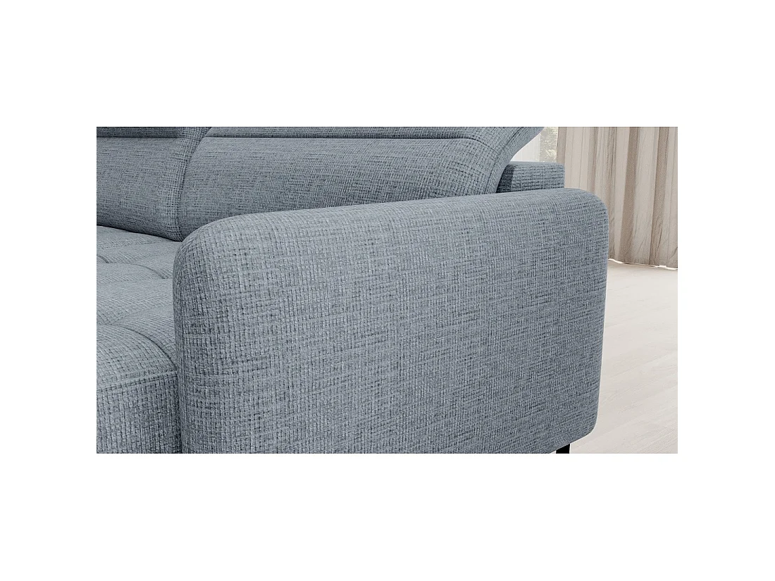 Canapé d'angle convertible BERTHO 306 cm bleu gris effet chiné – Angle droit avec coffre