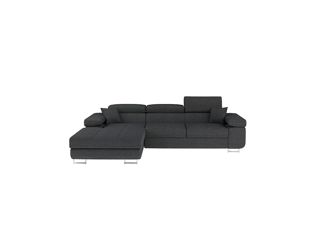 Canapé d'angle convertible AMANDA gris foncé chenille tissée avec coffre