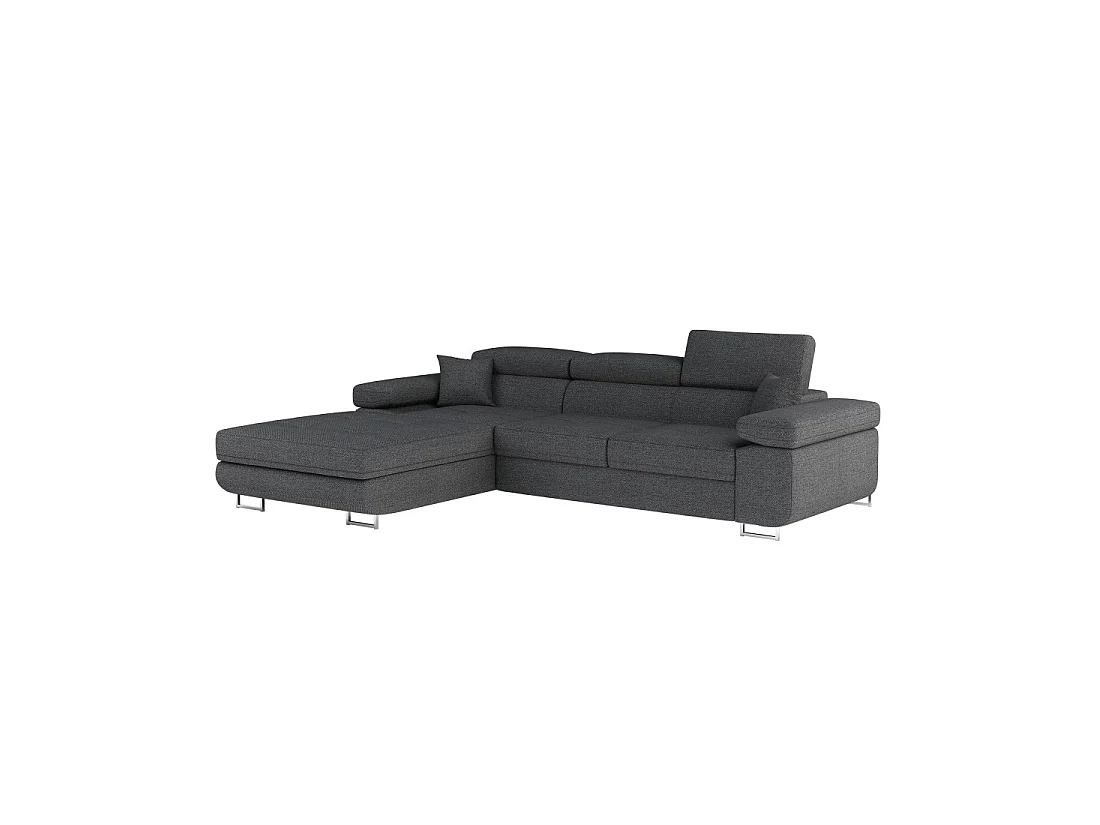 Canapé d'angle convertible AMANDA gris foncé chenille tissée avec coffre