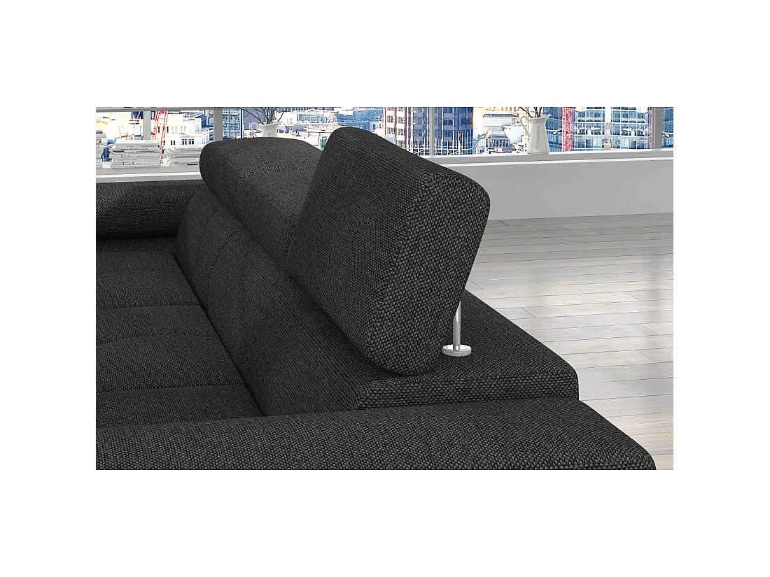 Canapé d'angle convertible AMANDA gris foncé chenille tissée avec coffre