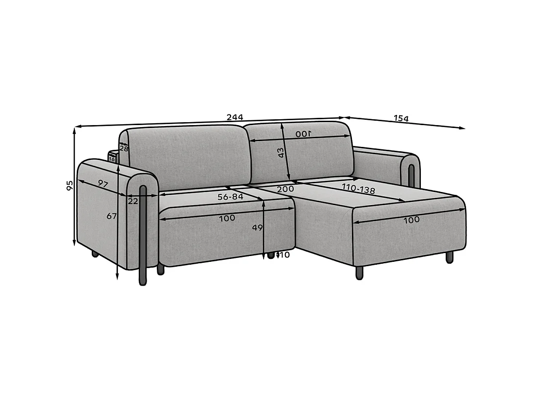 Canapé d'angle convertible ARVESSA marron clair chenille – Angle droit