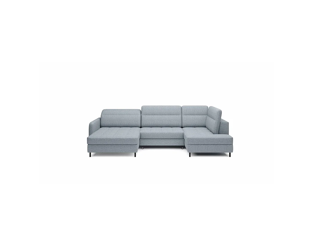 Canapé d'angle convertible BERTHO 306 cm bleu gris – Angle gauche avec coffre