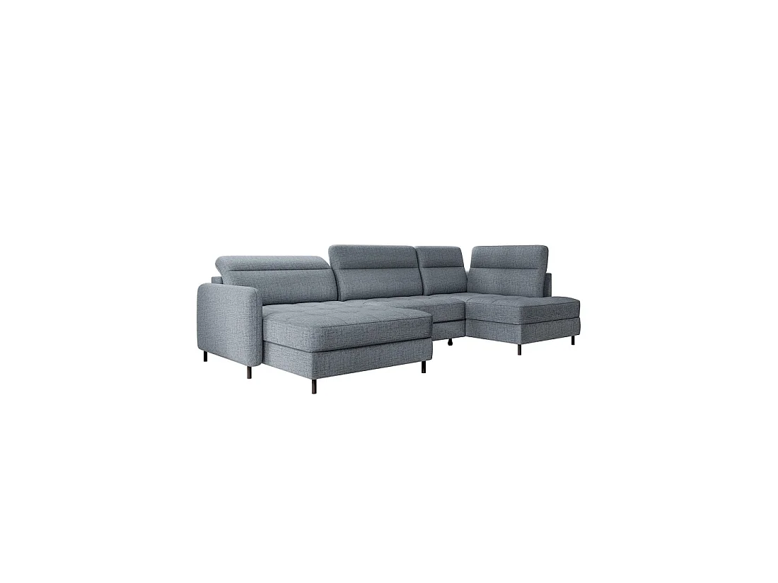 Canapé d'angle convertible BERTHO 306 cm bleu gris – Angle gauche avec coffre